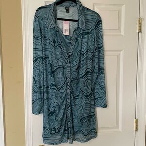 NWT Teal Wild Fable Mesh Collared Long Sleeve Mini Dress